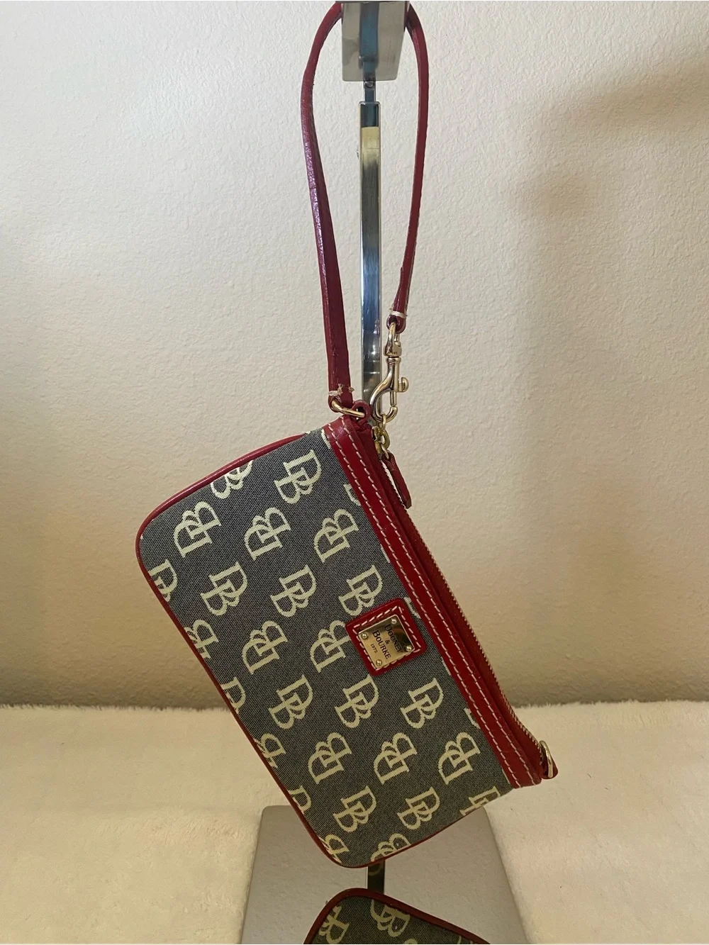 Dooney & Bourke DB Logo Canvas Wristlet with Red Trim and Extender